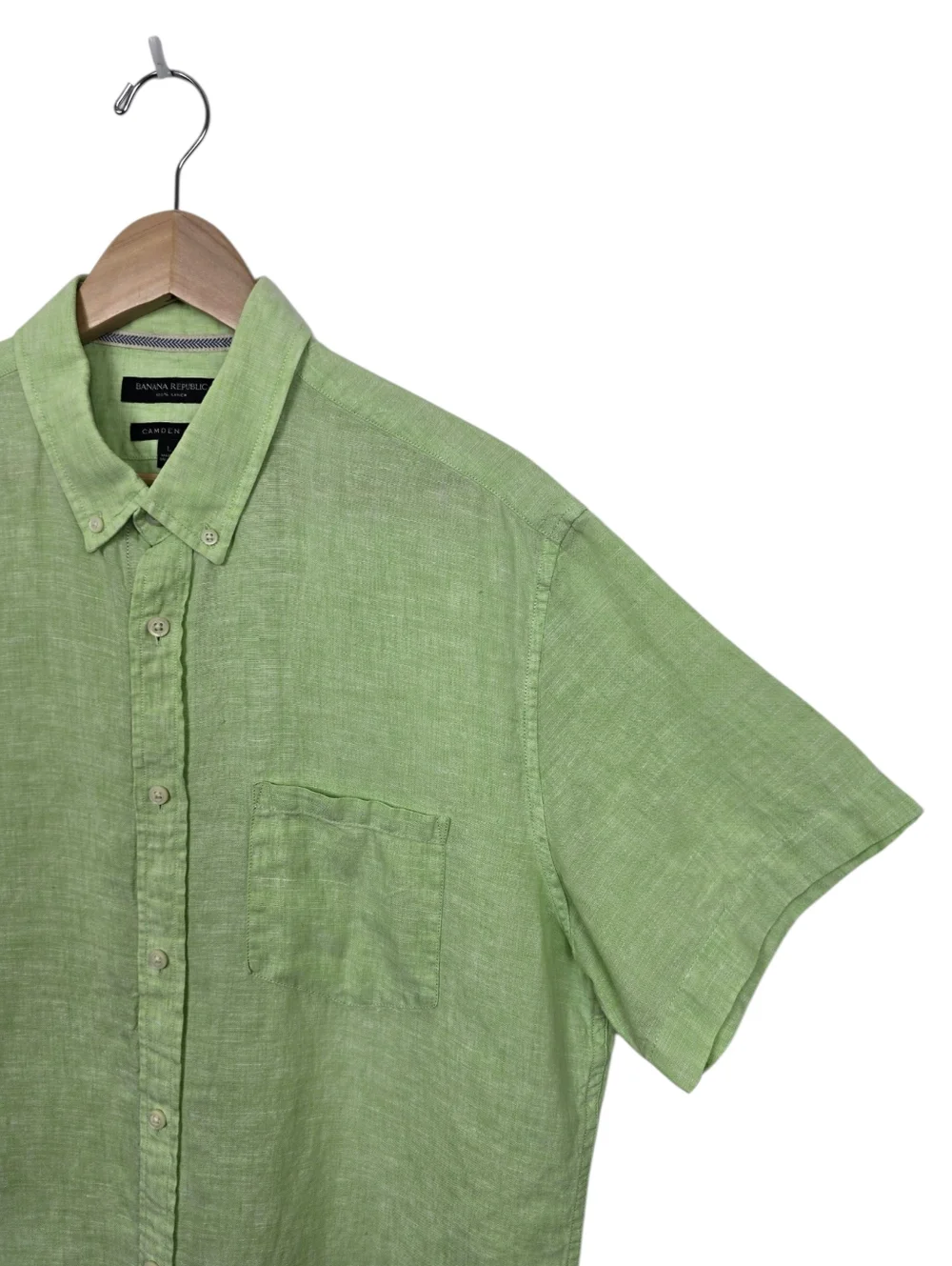 Banana Republic Camden Fit Linen Light Green Short Sleeve Button Down Large